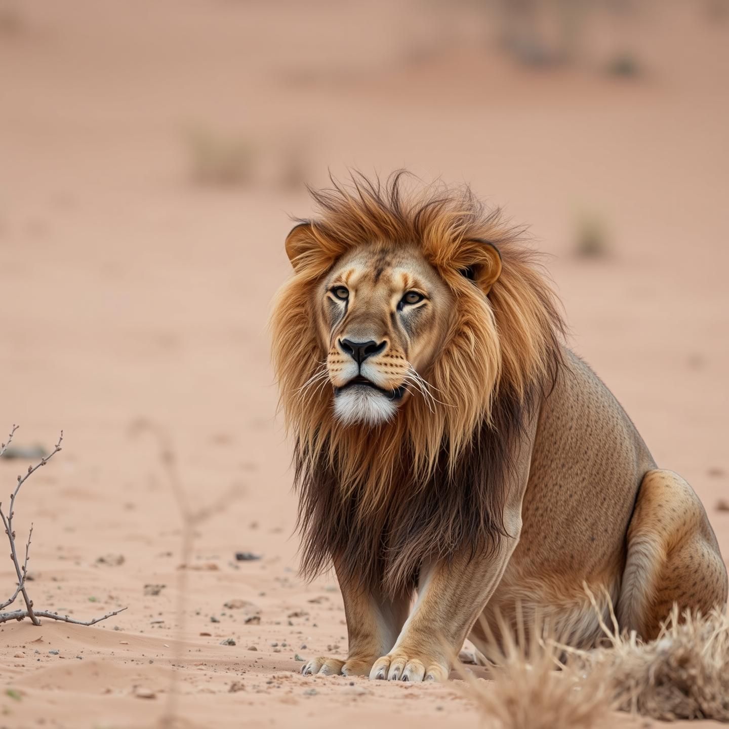 Generated image for: A lion, national geographic photo, in a desert