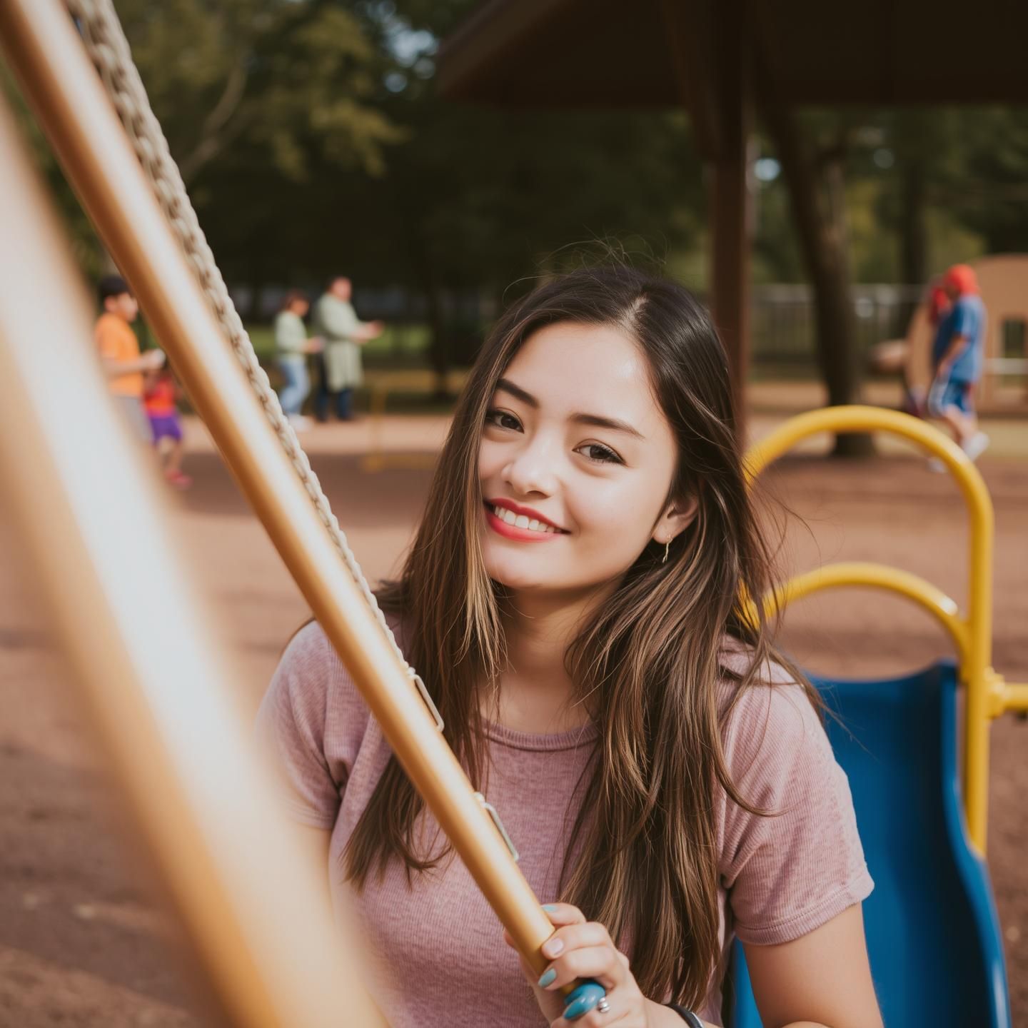 Generated image for: A woman in a playground